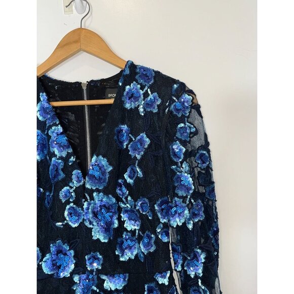 NWT BRONX AND BLANCO  Sapphire Sequined Floral Long Sleeve Mini DressnWomens XS - Picture 5 of 14
